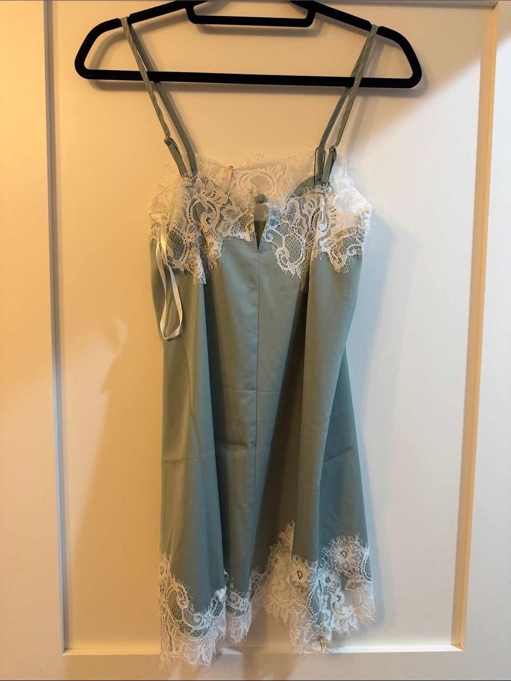 Delicate Lace-Trim Mini Slip Dress in Mint - Picture 6 of 14